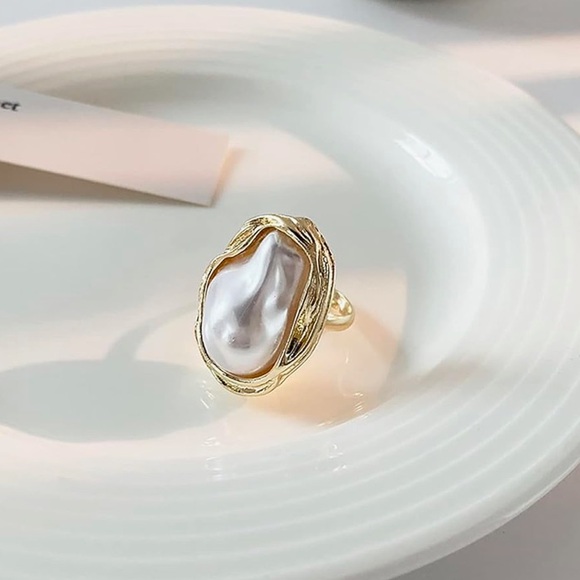 Irregular Pearl Rings Gold Baroque Statement Ring Adjustable Chunky Wedding - Picture 8 of 14
